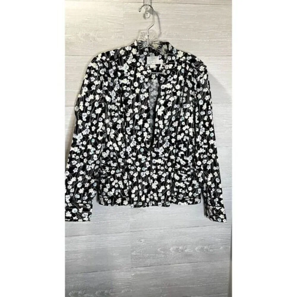 Christopher & Banks Women's Zip Up‎ Mock neck Floral Long sleeve Jacket